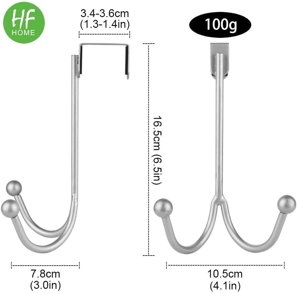 HFHOME 2Packs Over the Door Double Hanger Hooks, Metal Twin Hooks Organizer for Hanging Coats, Hats, Robes, Towels- Silver