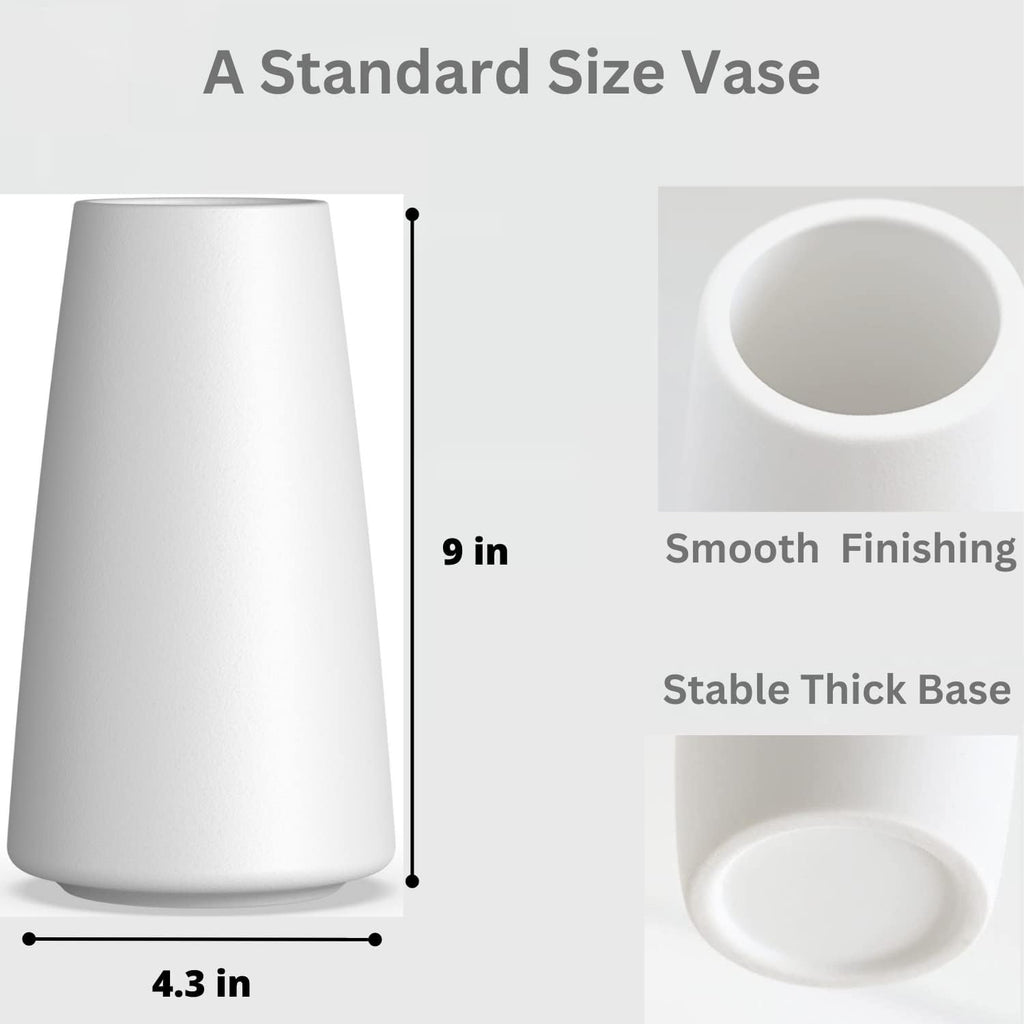 Premium Quality Large Ceramic Vase - 9 Inch Flower Vase for Home, Farmhouse, Modern, Bohemian Decor - White Vases for Flowers - Kitchen & Living Room Centerpieces, Office Desk Vase