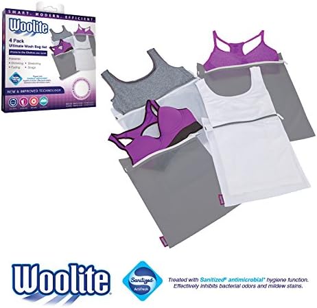 Laundry 360 Sanitized 4 Pack Ultimate Activewear Wash Bag Set White Grey Color | 80GSM Mesh | Large Size Athletic Laundry Protection