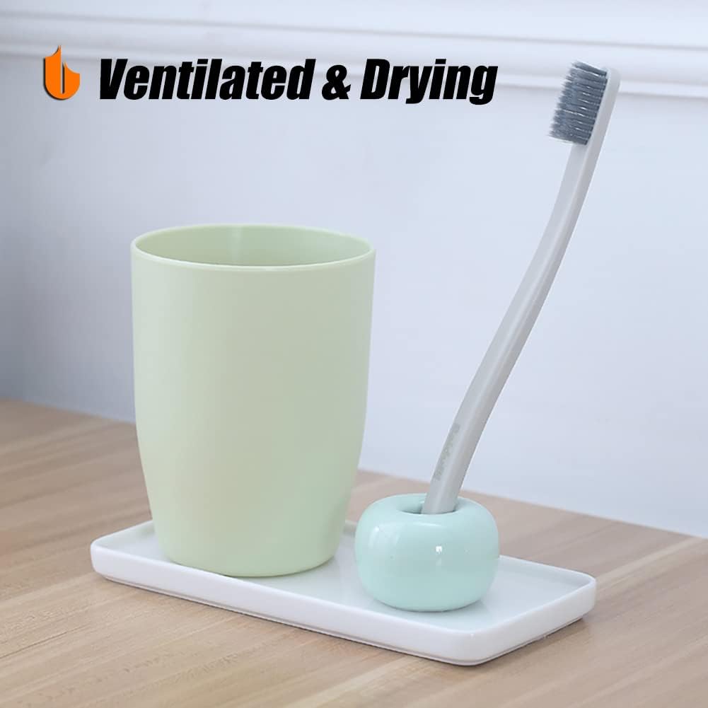 Urbanstrive Sleek Mini Ceramics Toothbrush Holder Stand for Bathroom Vanity Countertops (Light Blue 1-Pack)