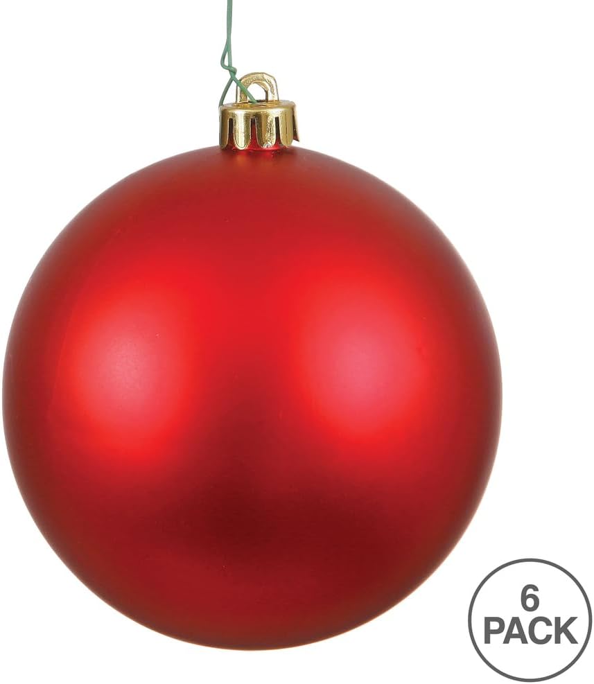 Vickerman 4" Red Matte Ball Christmas Ornament, Shatterproof UV Resistant Plastic, Set of 6 for Christmas Tree Decor - Floral Wire for Reliable Hanging.