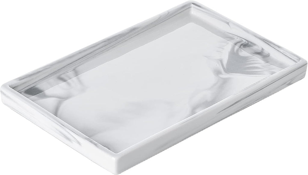 White Marble Tray Decorative Ceramic Rectangle Bathroom Tray Serving Tray