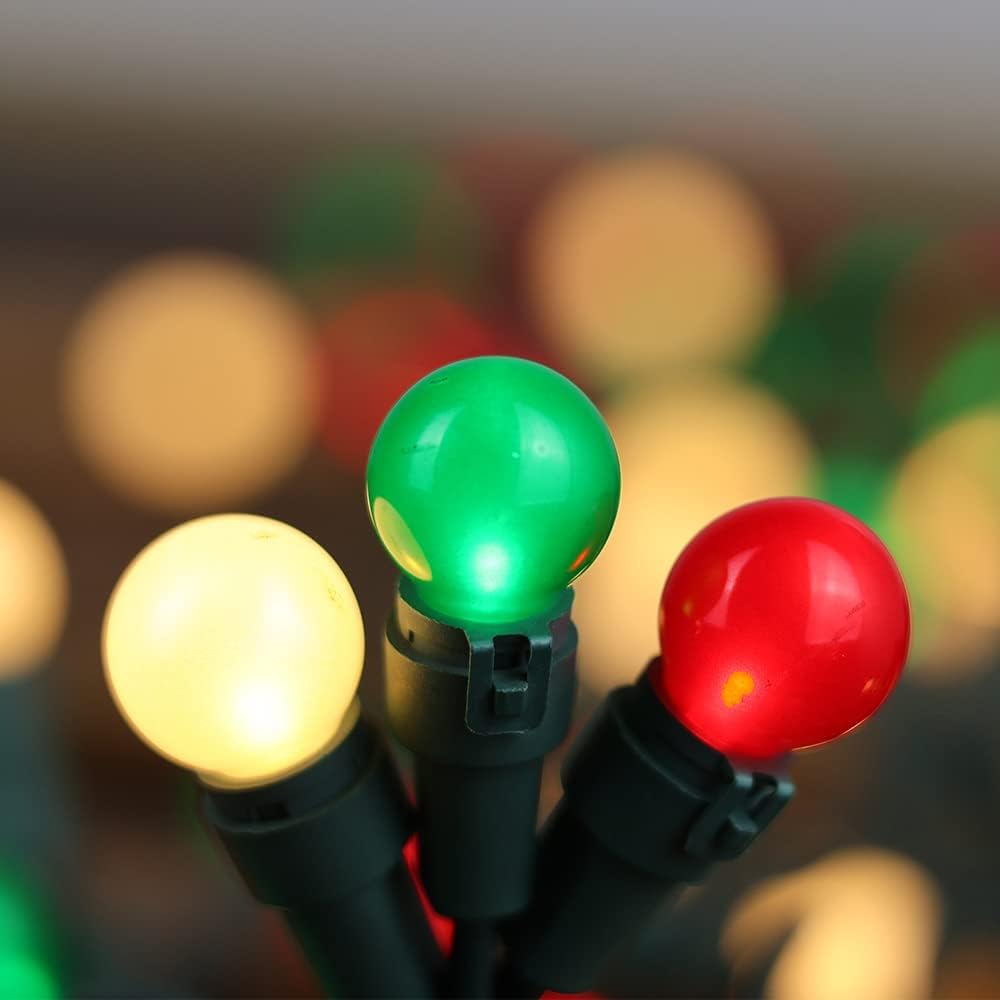 Christmas Tree Lights 70 LED G15 Christmas Lights Red White and Green Globe Christmas String Light Plug in with Pearlized Glass Indoor Outdoor use for Halloween Xmas Tree Yard Decor