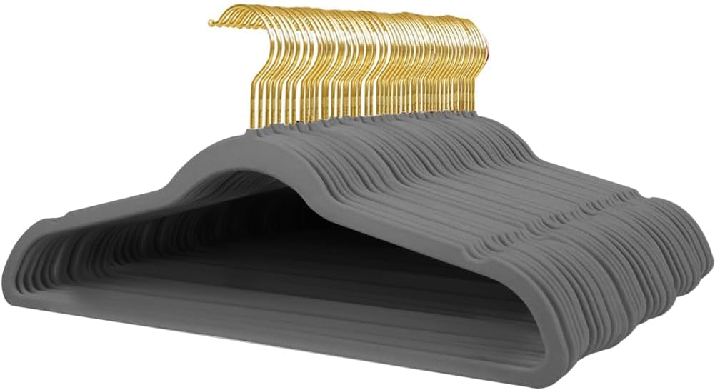 Stormix Adult Velvet Hangers Non-Slip Shoulder Notches, 17.3'' 52 Pack Gray