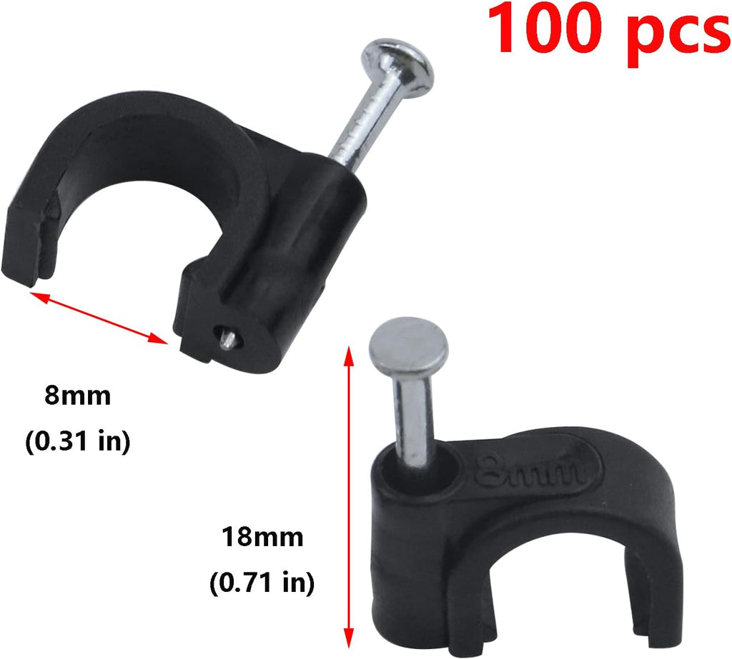 Antrader 0.3" Nail in Cable Clip for RG6 Cat6 Cable Management,Black,100pcs