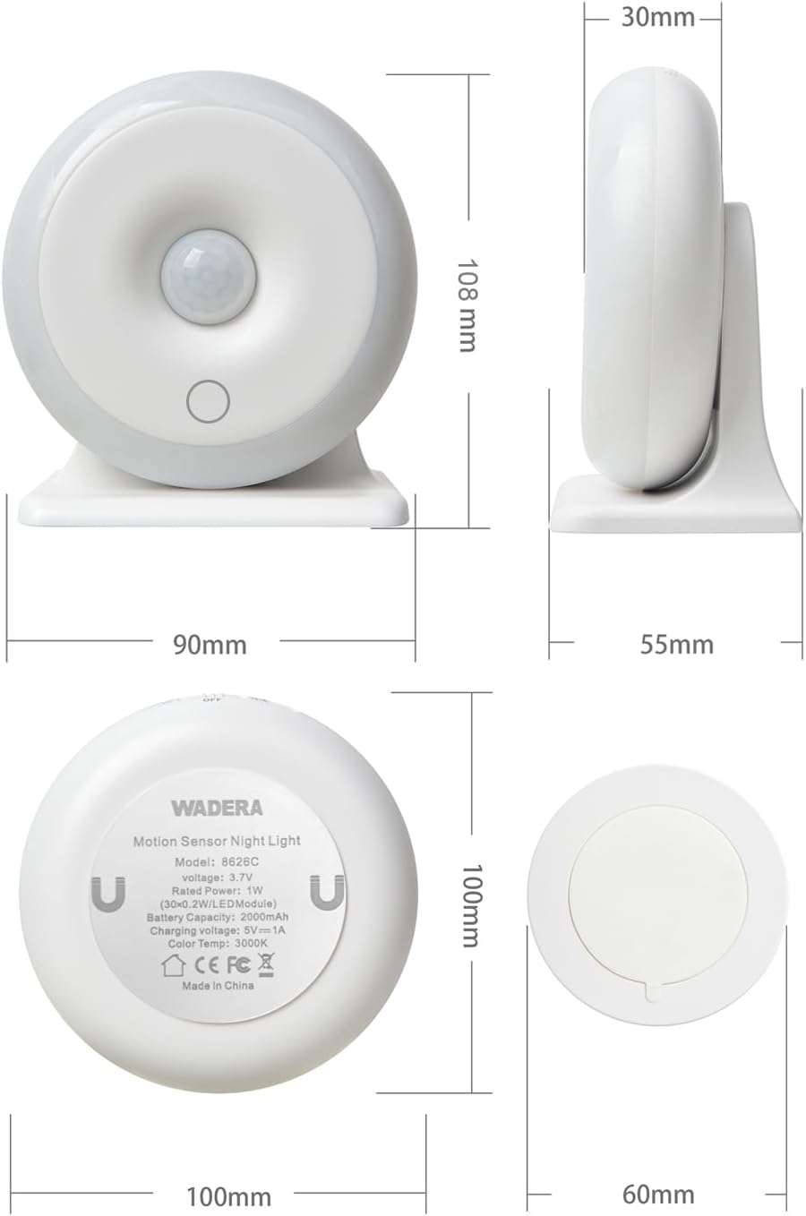 WADERA Rechargeable Motion Sensor Night Light, Motion-Activated NightLight
