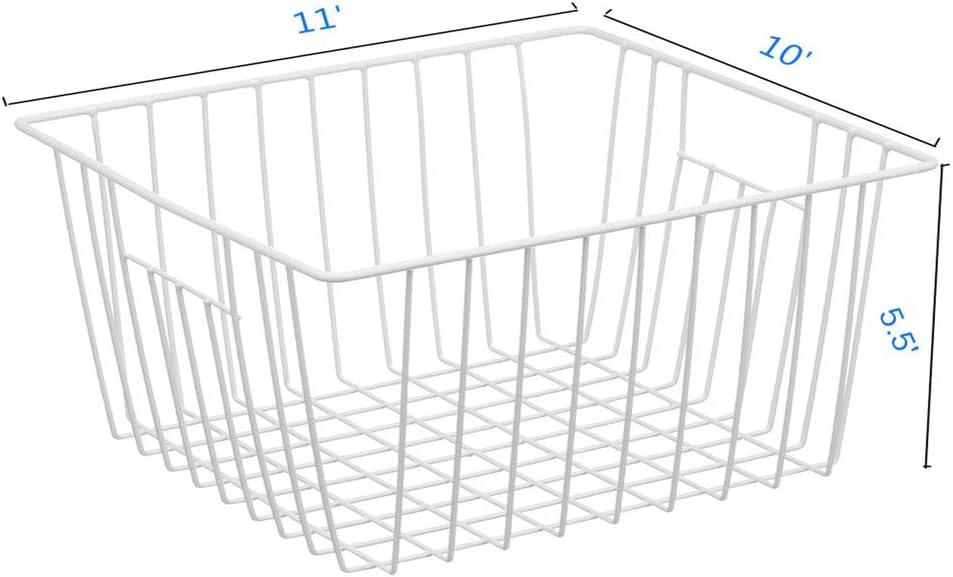 Freezer Organizer Bin, Kitchen Metal Wire Storage Basket, Pantry Cupboard Household Container Divider with Handles, Bathroom, Closet, Bedroom, Office, Rustproof - White（4）