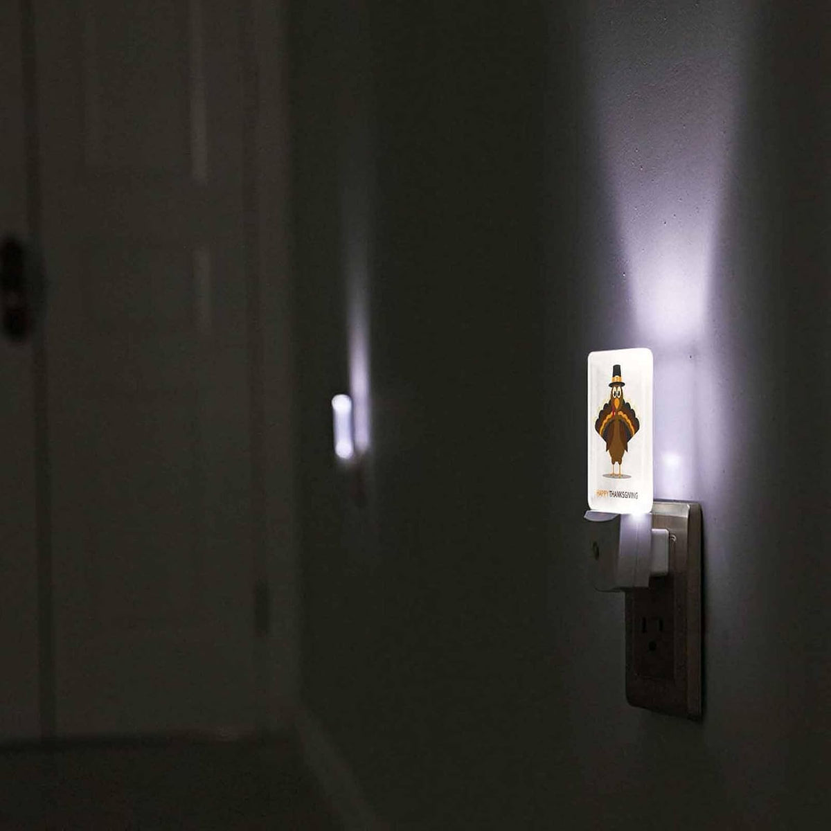 LED Night Light Plug into Wall with Dusk to Dawn Light Sensor White Energy Efficient Cartoon Thanksgiving Turkey Nightlight for Bedroom Bathroom Hallway Living Room Kitchen