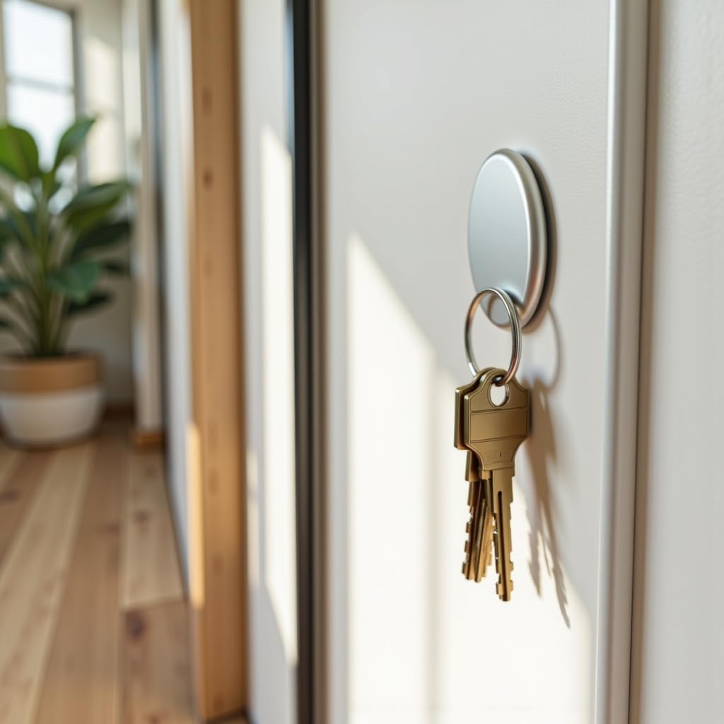 Magnetic Key Holder, 2-Pack Modern Wall Mount Key Hook, Silver Round Metal Key Ring Storage Organizer for Home & Office