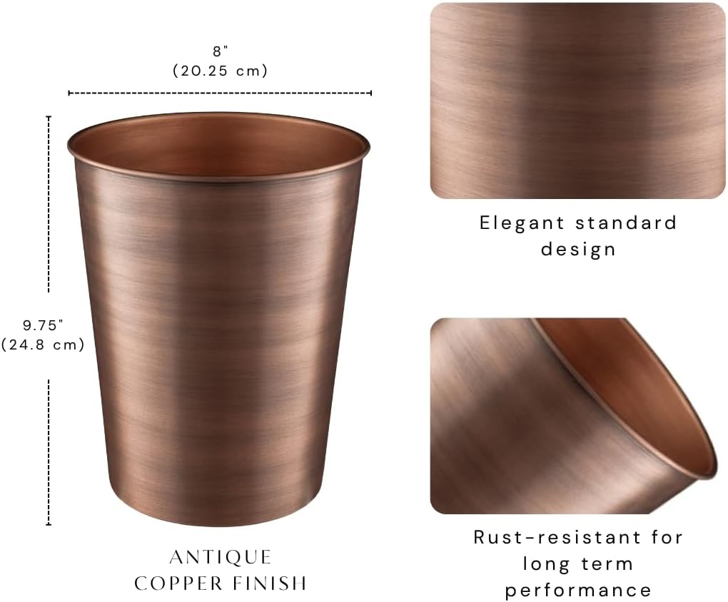 Monarch Abode Metal Bathroom Trash Can – Waste Basket for Bedroom, Office Desk, & Dorm, Handcrafted, Durable Decorative Antique Copper Small Trash Can Bathroom Garbage Bin Wastebasket