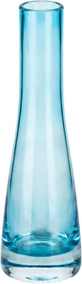 Hand-Made Blown Art Glass Single Bud Vase Clear Blue Single Stem Flower Container Small Vase for Home Office Décor