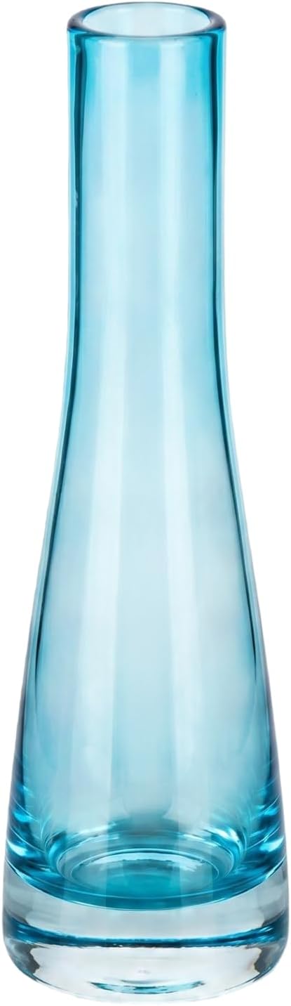 Hand-Made Blown Art Glass Single Bud Vase Clear Blue Single Stem Flower Container Small Vase for Home Office Décor