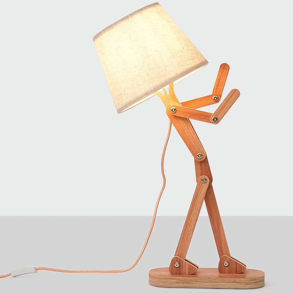 Cute Wood Table Lamp for Kids Room Bedroom, Bulb Included, Ash