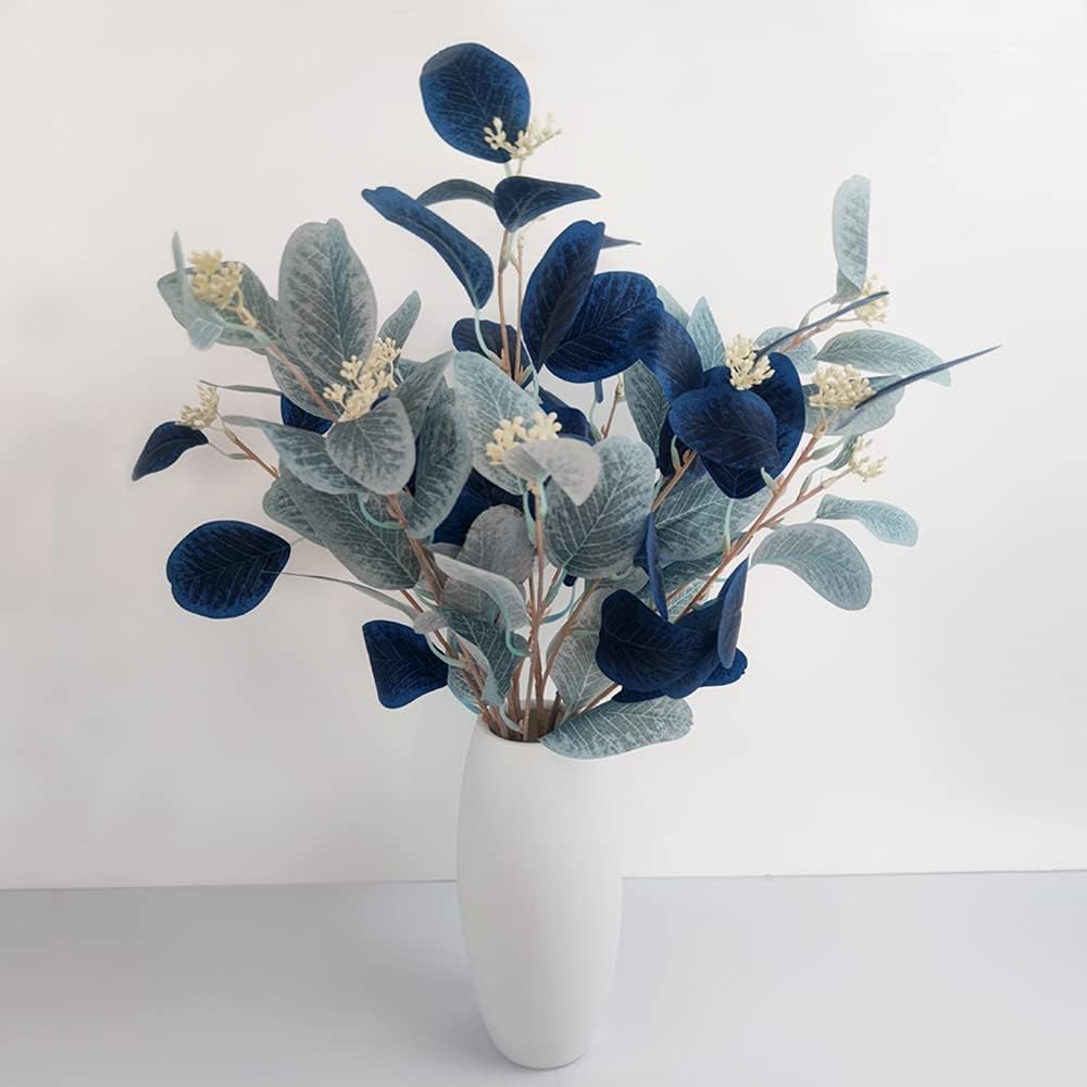 4Pcs Artificial Eucalyptus Leaves Stems Faux Eucalyptus Plant Branches for Vase Filling Home Decoration Flowers Wedding Holiday Arrangement (Light Blue)