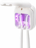UV Toothbrush Sanitizer Holder, USB Rechargeable Bathroom Holder with Hidden Fan and Heat Drying, Wall Mount Travel Case for 2 Brushes, White