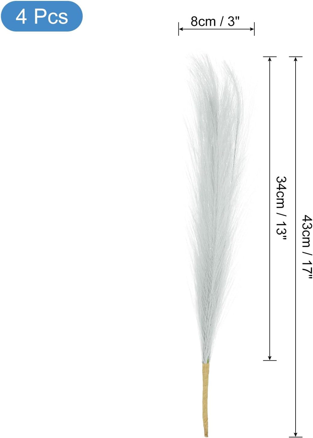 uxcell 4pcs Faux Pampas Grass 17 Inch 6 Stem Artificial Fake Dried Pampas Grass Decor for Floor Vase Filler, Wedding Decoration, Home Decoration, Light Grey