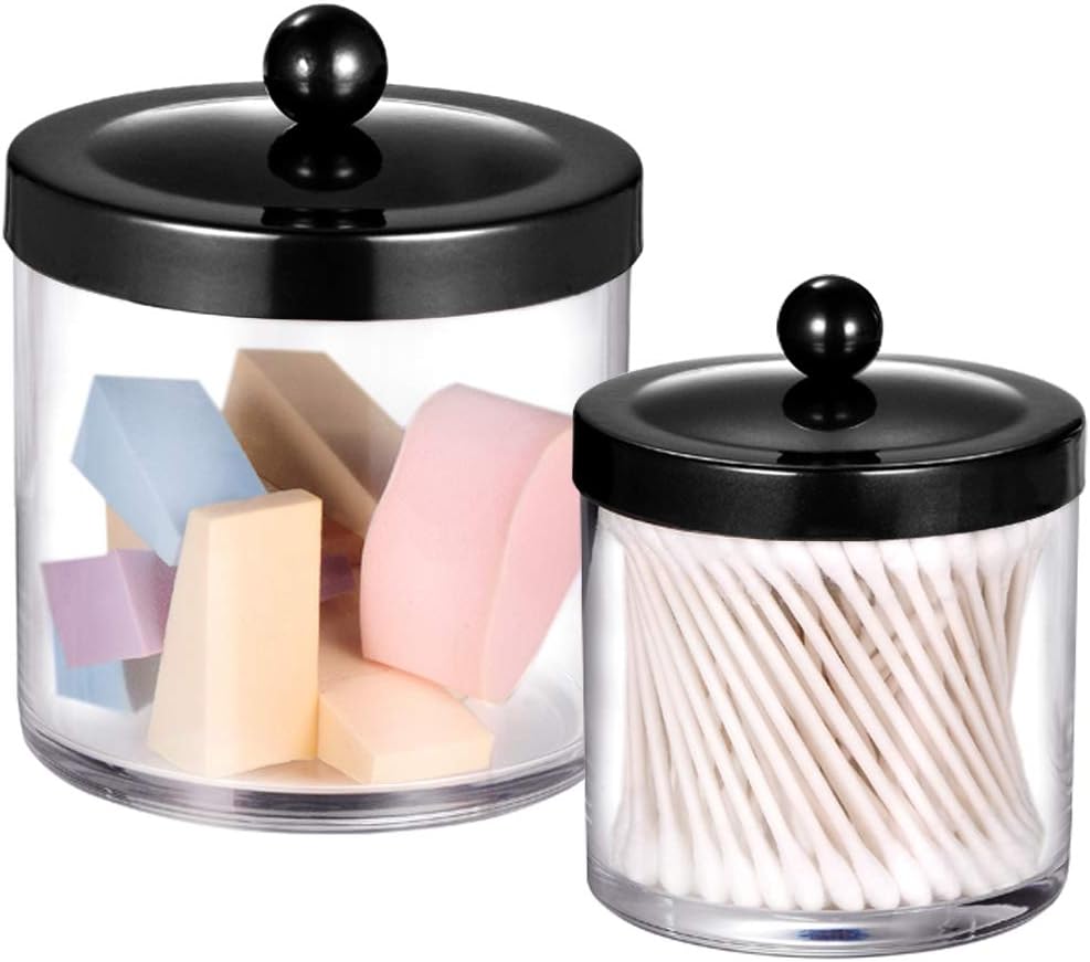 SheeChung 2 Pack Plastic Apothecary Jars with Black Metal Lids