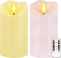 Flameless Candles Light, Set of 2 6"x3" Flickering Pastel Spring LED Candles with Remote & Timer, Dimmable Real Wax Easter Pillar Candles Battery Operated for Home Spring Easter Decor (Pink Yellow)