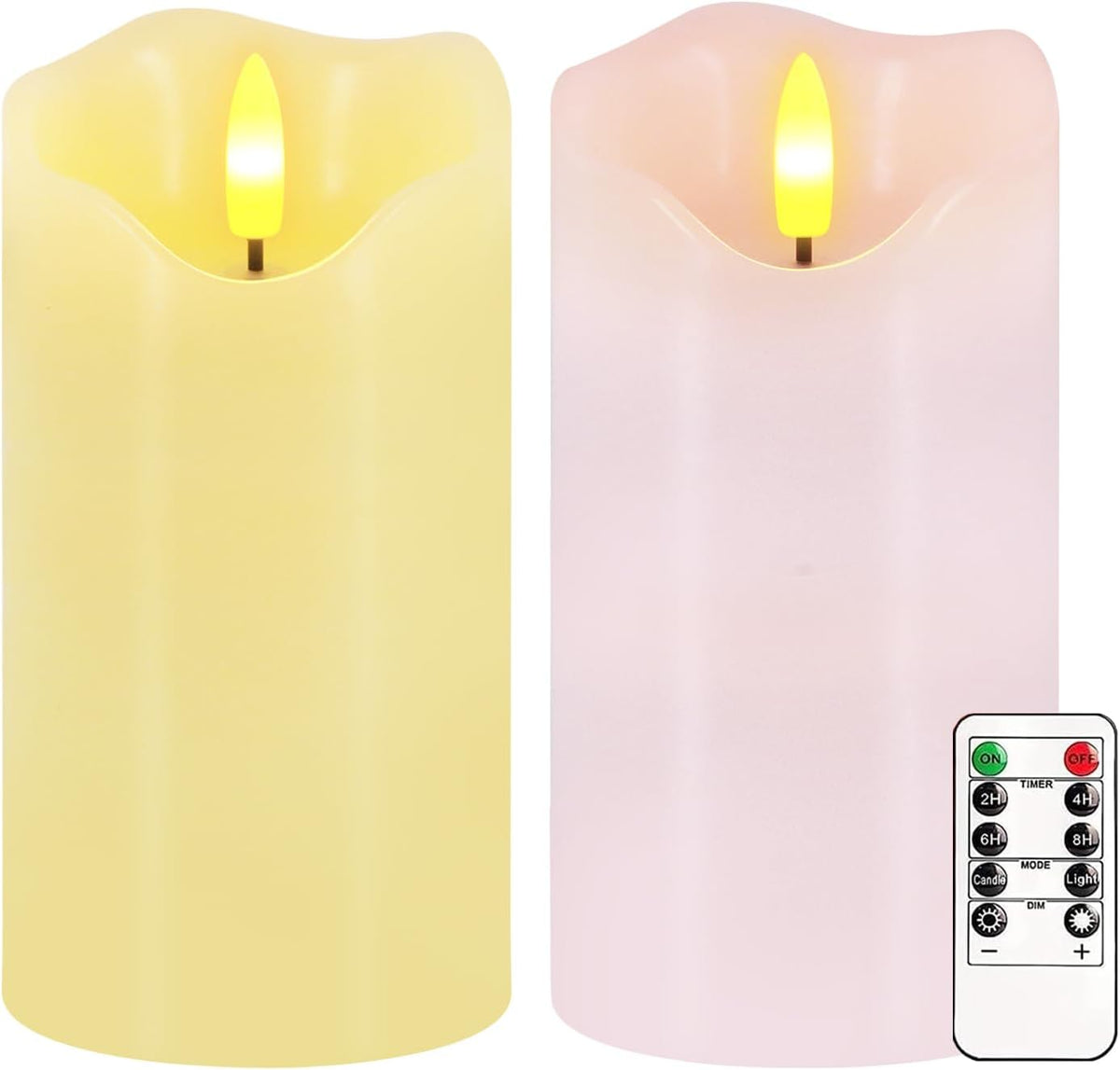 Flameless Candles Light, Set of 2 6"x3" Flickering Pastel Spring LED Candles with Remote & Timer, Dimmable Real Wax Easter Pillar Candles Battery Operated for Home Spring Easter Decor (Pink Yellow)