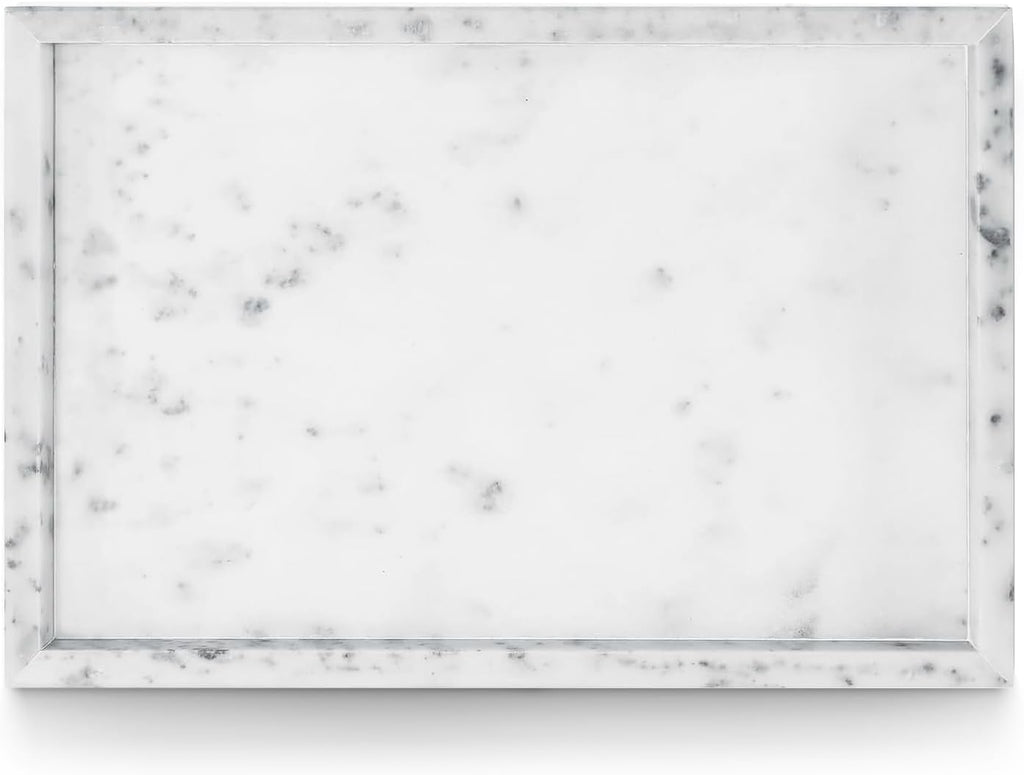 Yew & Tulip Natural Marble Vanity Tray, Nature White Marble with Spots Serving Tray for Bathroom, Kitchen, Vanity, Home Decor, Wedding etc. (12" x 8" x 1.2")