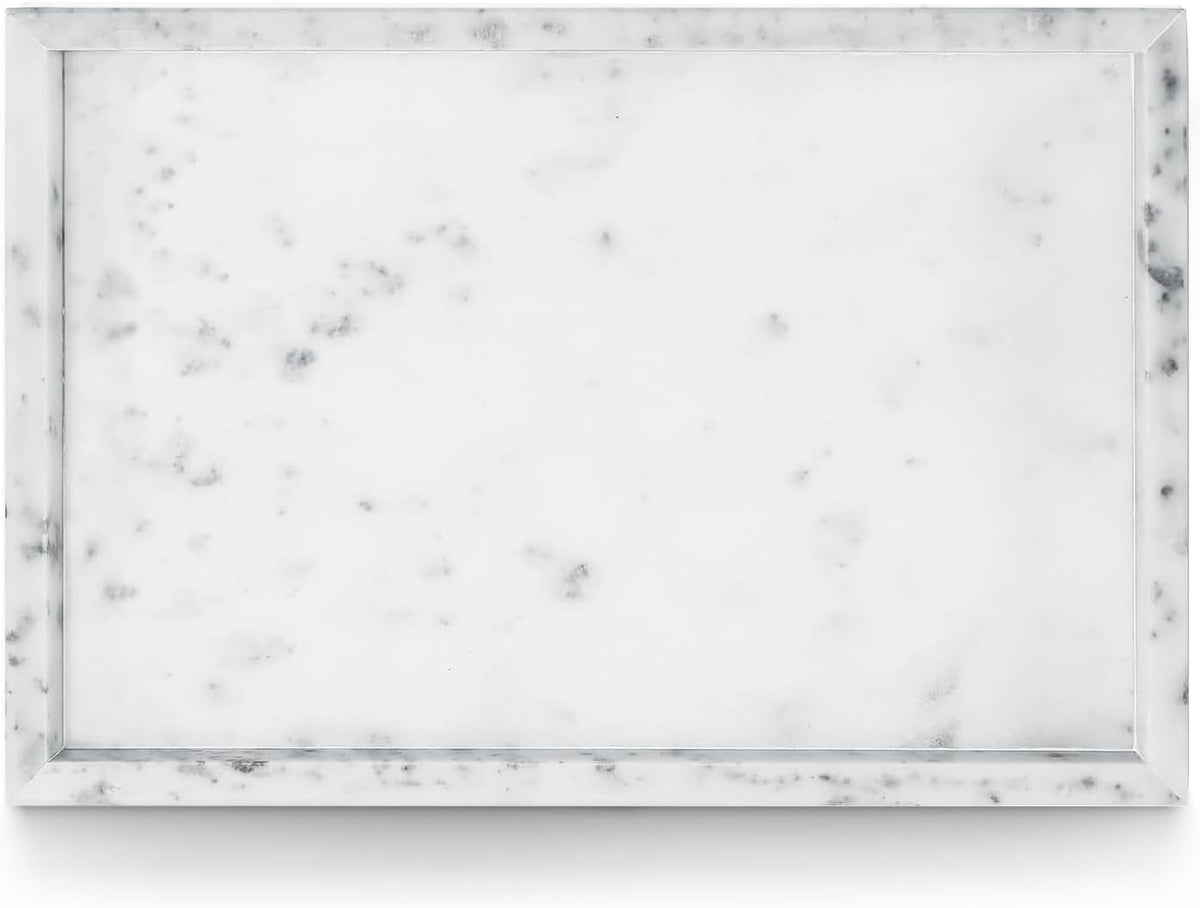 Yew & Tulip Natural Marble Vanity Tray, Nature White Marble with Spots Serving Tray for Bathroom, Kitchen, Vanity, Home Decor, Wedding etc. (12" x 8" x 1.2")