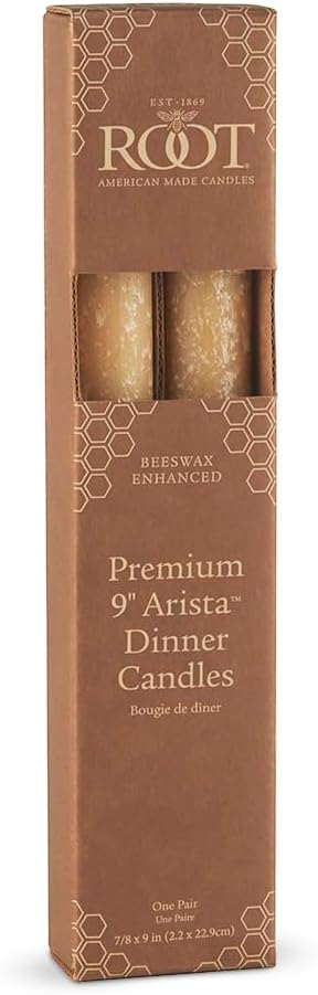 Root Candles 2-Count Unscented Dinner Candles Rustic Dripless Beeswax Blend Timberline Arista Candles, 9-Inch, Beeswax