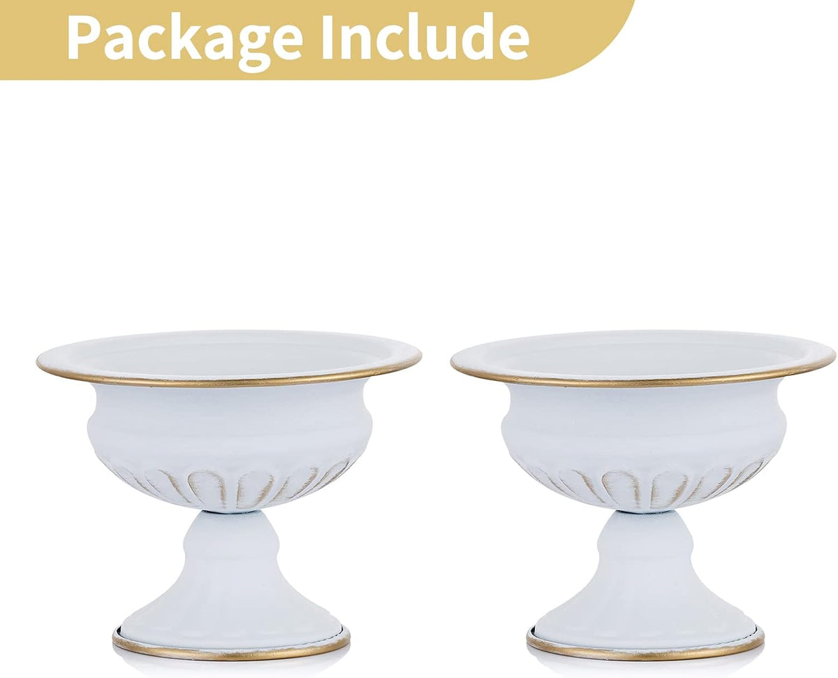 NUPTIO White Compote Vase Centerpiece: Metal Urn Planter, 4.96" Tall, 2 Pcs