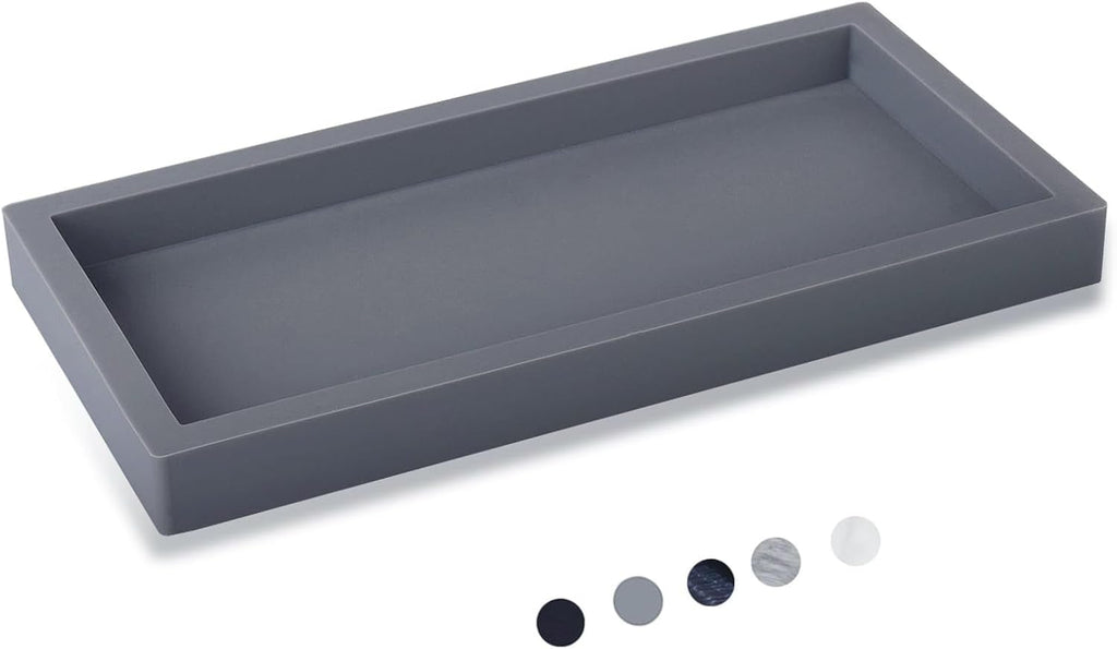 Silicone Bathroom Vanity Tray Dish Soap Holder Sink Organizer, Grey