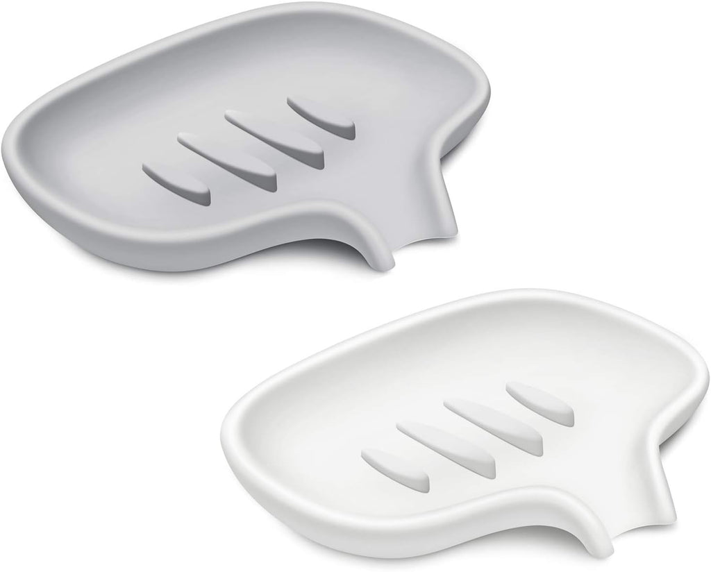 Silicone Soap Dish,Bar Soap Holder for Shower,2 Pack White+Grey