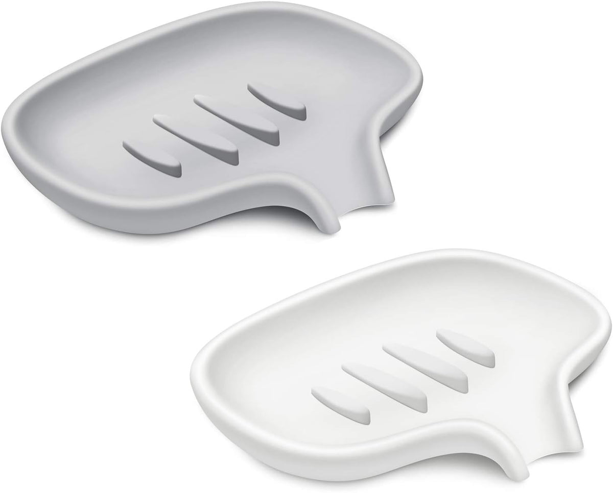Silicone Soap Dish,Bar Soap Holder for Shower,2 Pack White+Grey