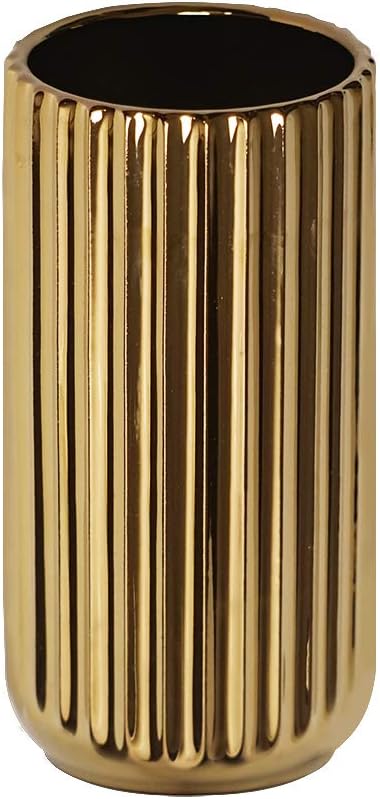 7 Inch Gold Ceramic Vase - Flower Vase for Table Centerpieces - Modern Home Decor - Gifts for Friends and Family, Christmas, Wedding, Baby Shower