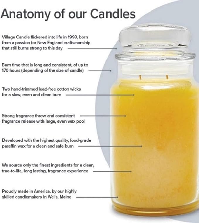 Village Candle Maple Butter Large Glass Apothecary Jar Scented Candle, 21.25 oz, Yellow