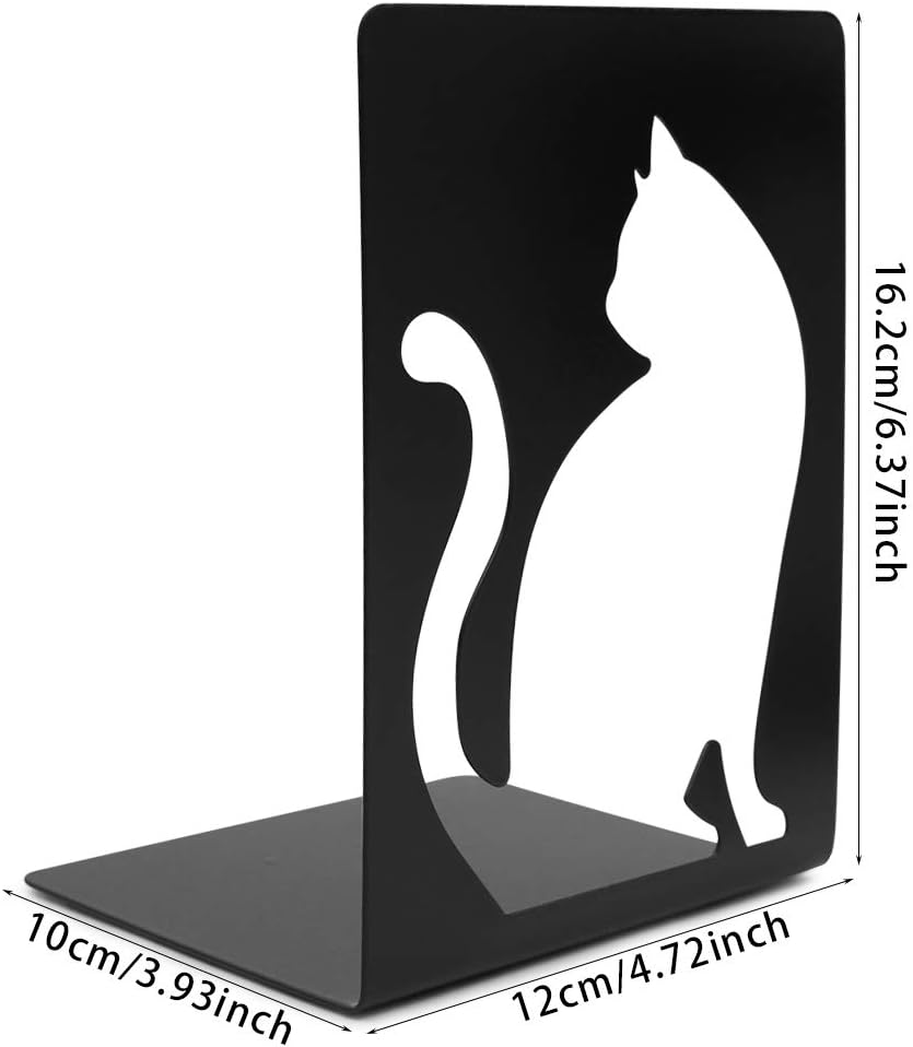 Unique Hollow Out Design Cat Bookends Student Book Ends Metal Office Desk School Library Decoration Bookshelf Book Organizer for Christmas Birthday Gift