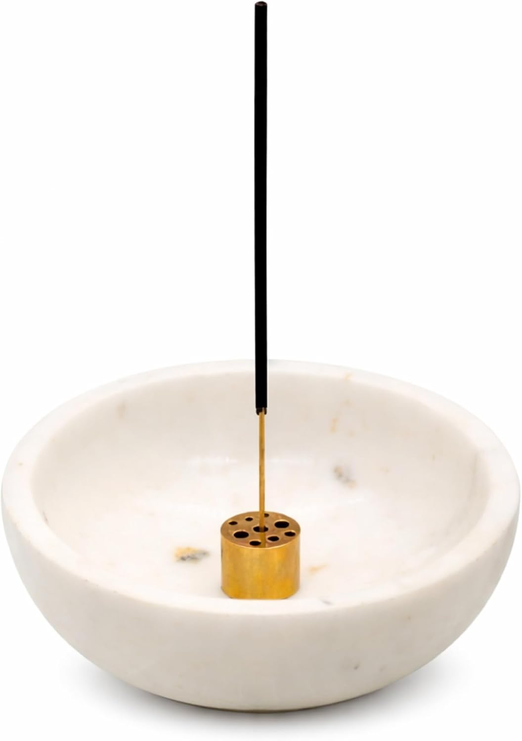 Natural Marble and Brass Incense Holder