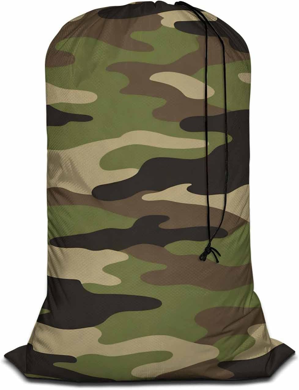 Swono Jungle Camouflage Sturdy Laundry Basket Hamper, Classic Army Green Solider Woodland Print Foldable Laundry Bag Clothing Organization for Bathroom, Bedroom, Home, Dorm, Travel