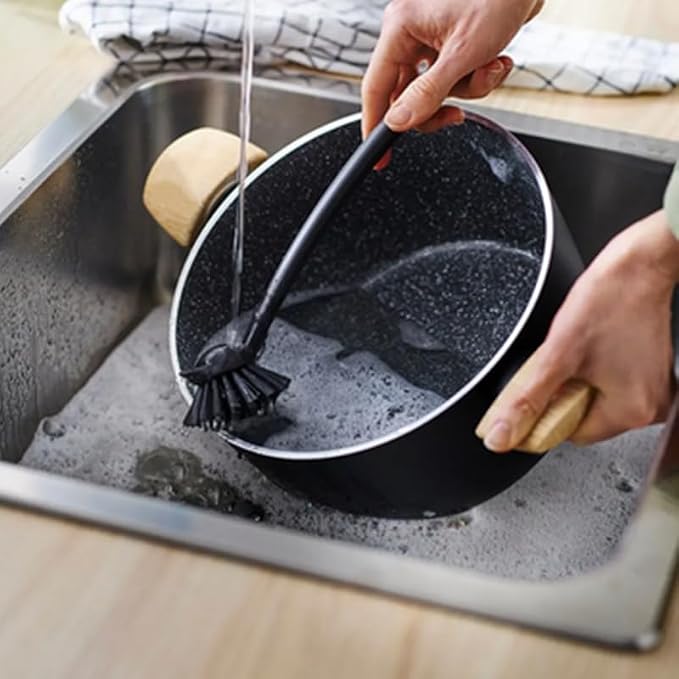2 Pcs Scrub Brush with Handle 11'' Dish Scrubber Brush Kitchen Sink Brush Black Long Handle Dish Cleaning Brush for Kitchen Dishes Pot Sink Cleaning,Black