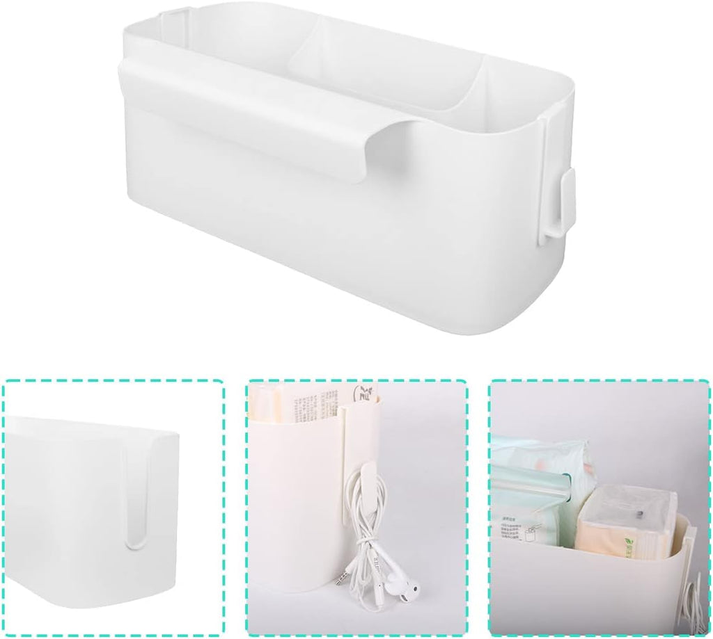 Bedside Caddy Hanging Basket Organizer with Hooks Dorm Bunk Beds Shelf Night Table Storage Holder for Remote Controls Magazines Phone Glasses Bottle (White)
