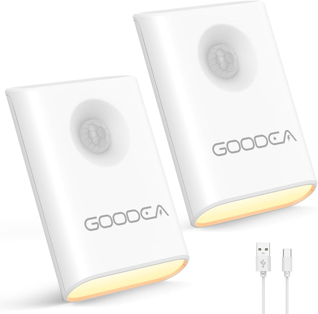 GOODEA 2-Pack Magnetic Motion Sensor Night Light with Rechargeable Battery
