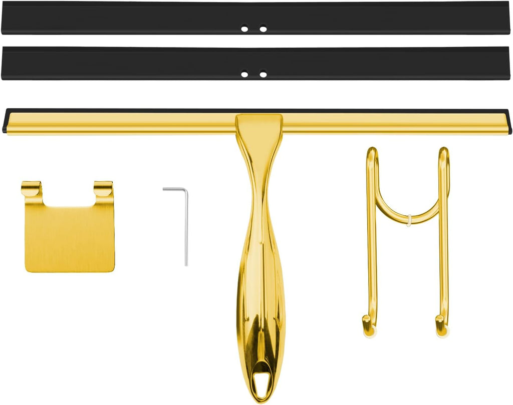 TOOVEM 12 Inch Shower Squeegee for Glass Doors, Window, Bathroom (Gold)