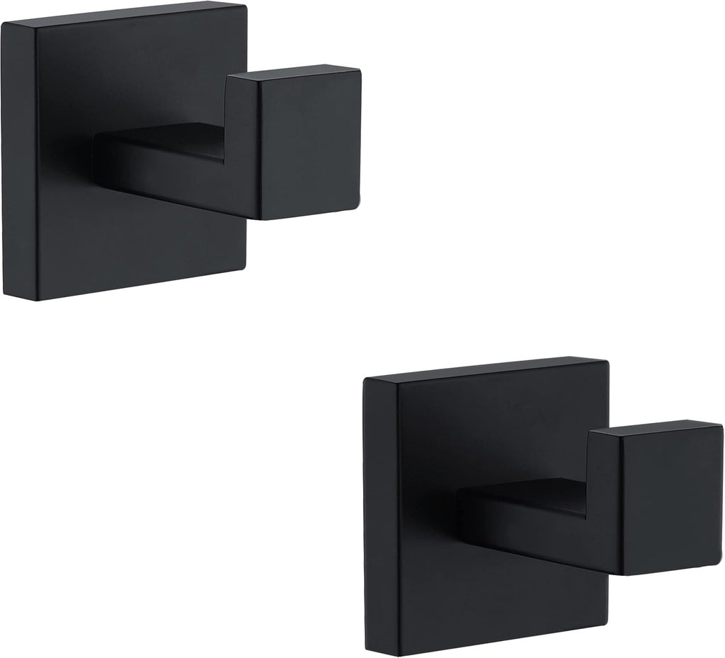 Towel Hooks for Bathrooms, Matte Black Towel Hook for Kitchen Bathroom, SUS304 Stainless Steel Coat Hook, Heavy Duty Towels Holder Hooks for Hanging, 2 Pack