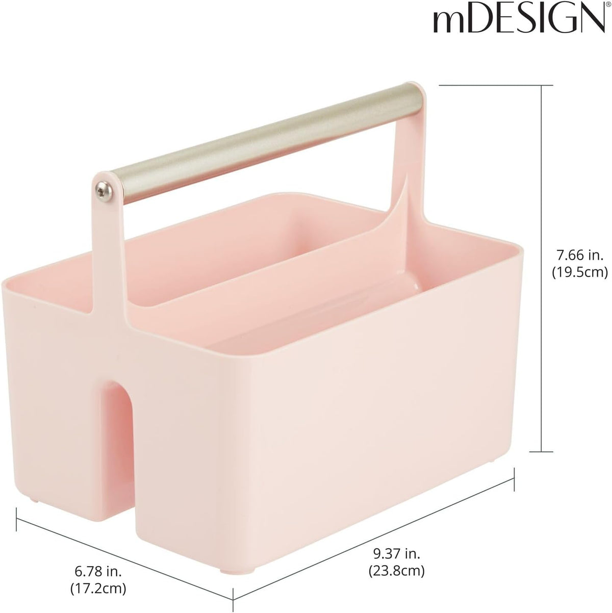 mDesign Under Sink Storage – Plastic and Metal Bathroom Caddy for Shampoo and Soaps – Portable Cosmetics Storage Organiser – Blush/Satin