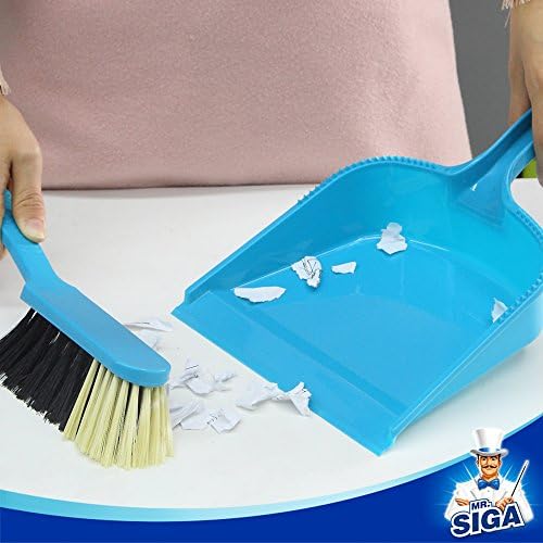MR.SIGA Dustpan and Brush Set, Pack of 4 Set, Blue & Grey