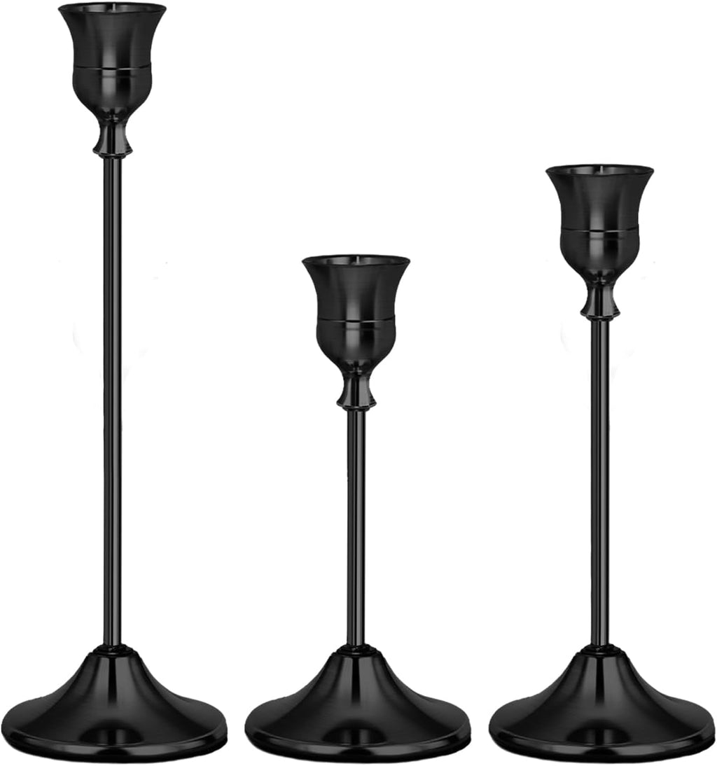 Black Candlestick Holders Set of 3 Weighted Stable Base