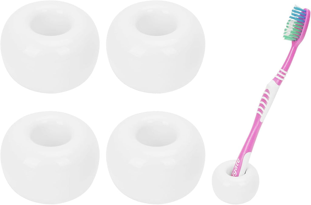 4 Pack Mini Ceramic Toothbrush Holders, Single Toothbrush Holder for Shower, Cute Toothbrush Stand for Bathroom, Medicine Cabinet, Dorm (White)