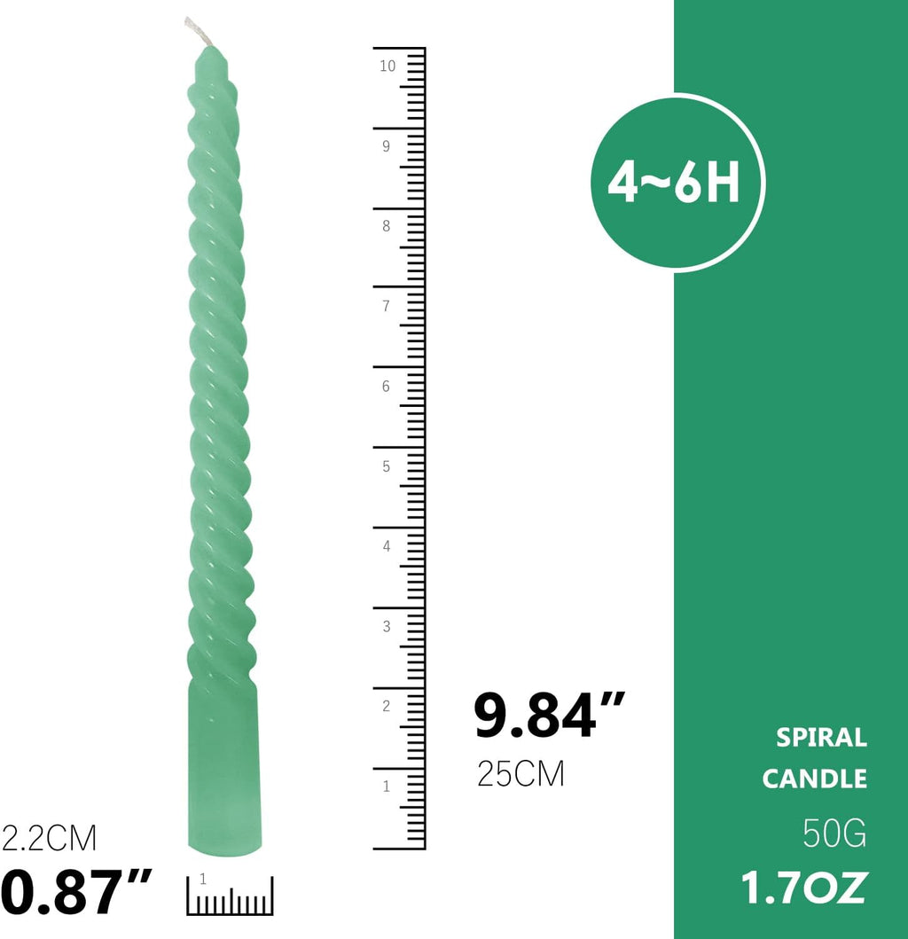 Green Taper Candles, 4 Pack Green Spiral Twisted Candle, Unscented Taper Candlesticks 10 inch, Candles for Valentines Day Home Decor Wedding Decorations