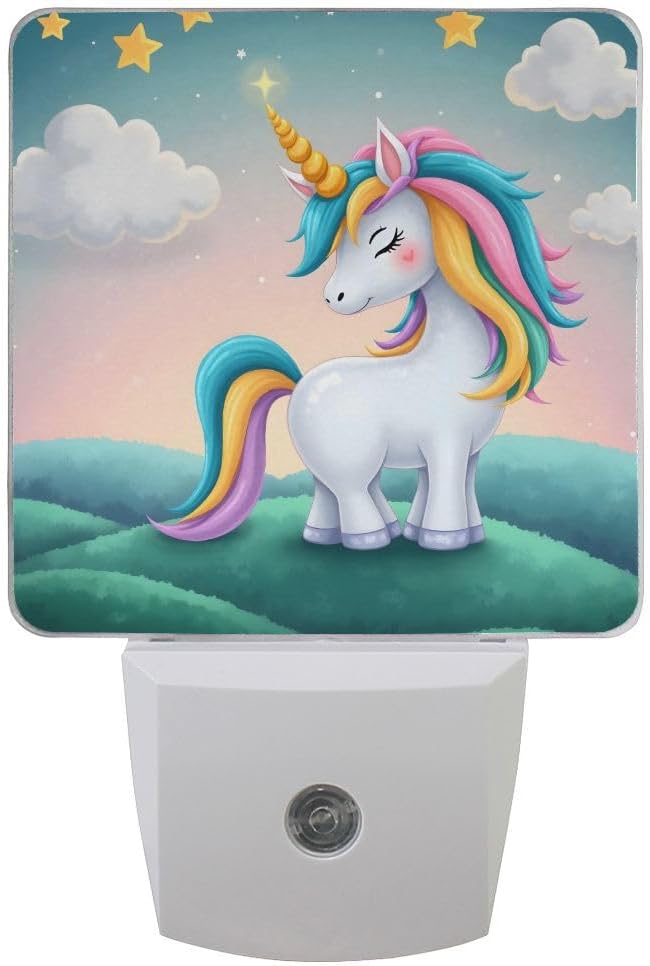 Plug-in LED Night Light Lamp Cute Unicorn Printing with Dusk to Dawn Sensor for Bedroom, Bathroom, Hallway, Stairways, 0.5W-2 Pack