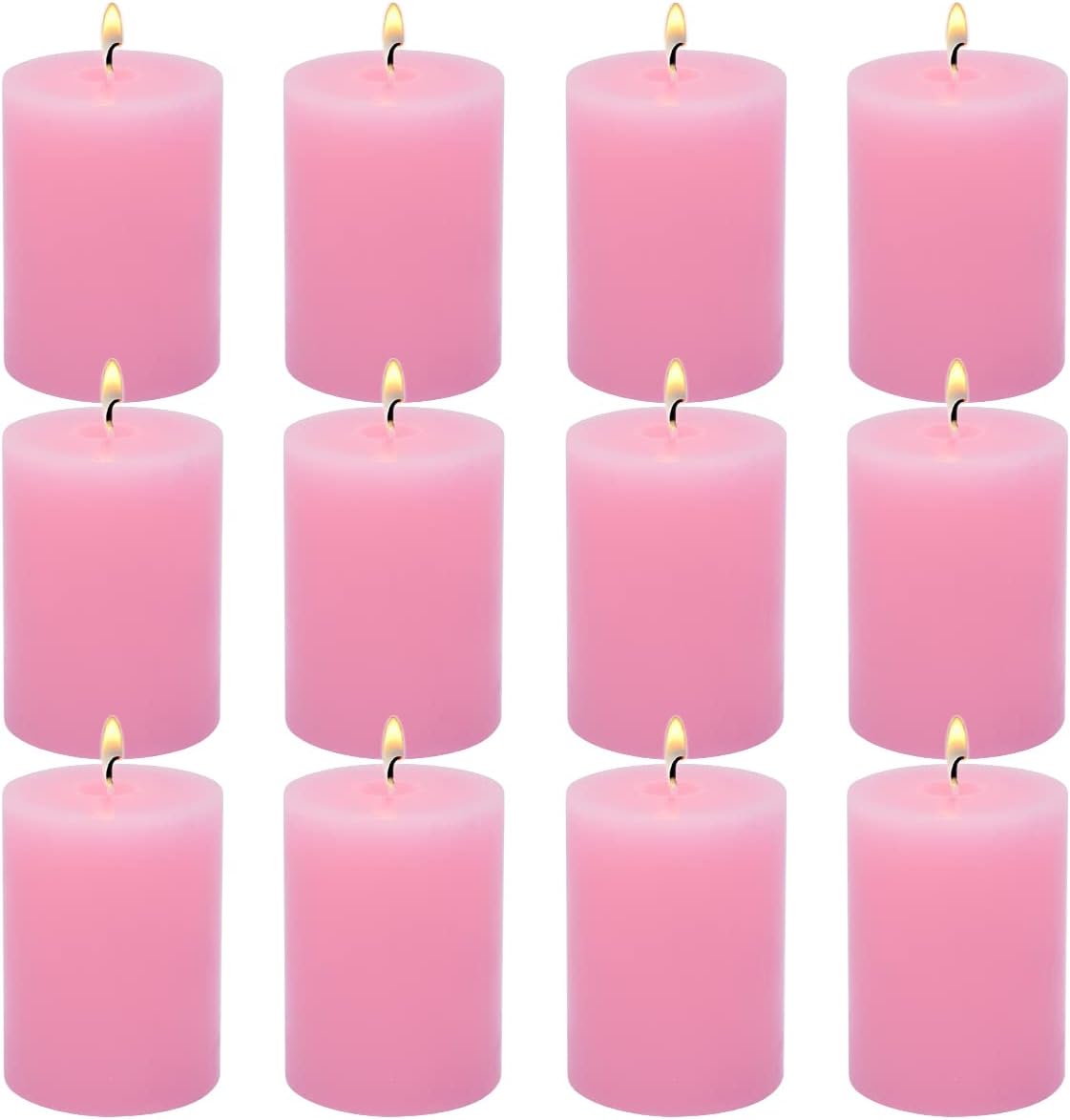 12 Pack 2x3 Inch Pink Pillar Candles for Romantic Valentine's Day, Unscented Column Candles for Home Restaurants Spa Church Weddings, Smokeless Dripless and Clean Burning Emergency Candle