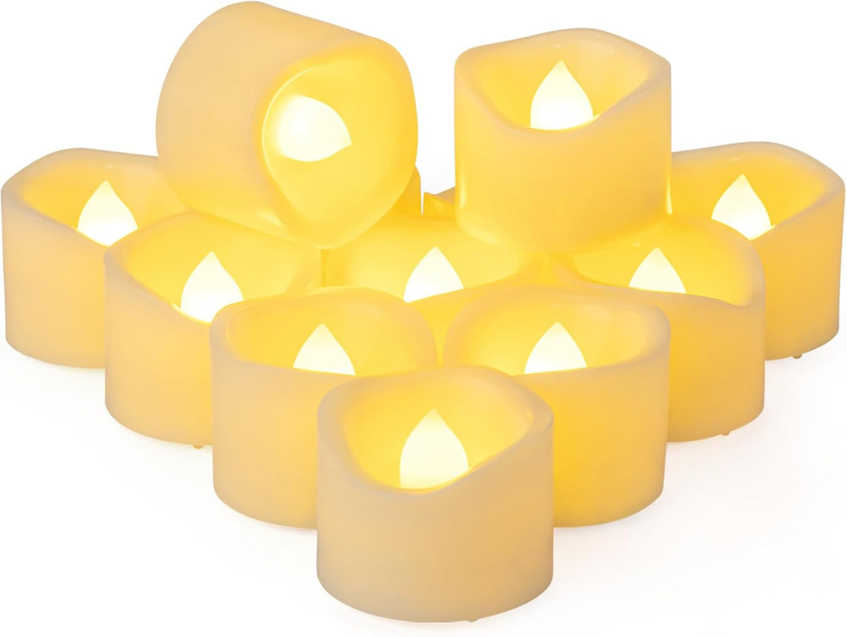 12 Pack 1.5" x 1.2" Flameless Tea Lights Candles Battery Operated, Flickering LED Votive Outdoor Electric Flicker Fake Tealight Candles Bulk for Halloween Wedding Christmas Party Decorations