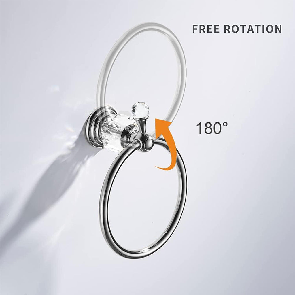 WOLIBEER Crystal Towel Hook, Chrome Towel Ring Toilet Paper Holder Hand Towel Holder Tissue Roll Paper Holder Towel Hanger Silver Bathroom Accessories 2 Pieces Wall Mounted