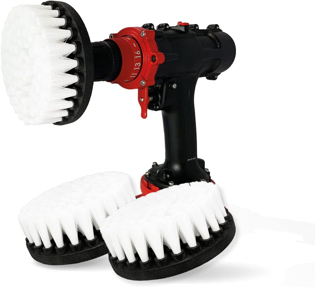Premium Drill Brush Professional – Extra-Soft 5 in White Set of 3 | Scratch-Free Cleaning Brush for Carpet, Upholstery, Leather Seats, Glass, Furniture and Car Interior